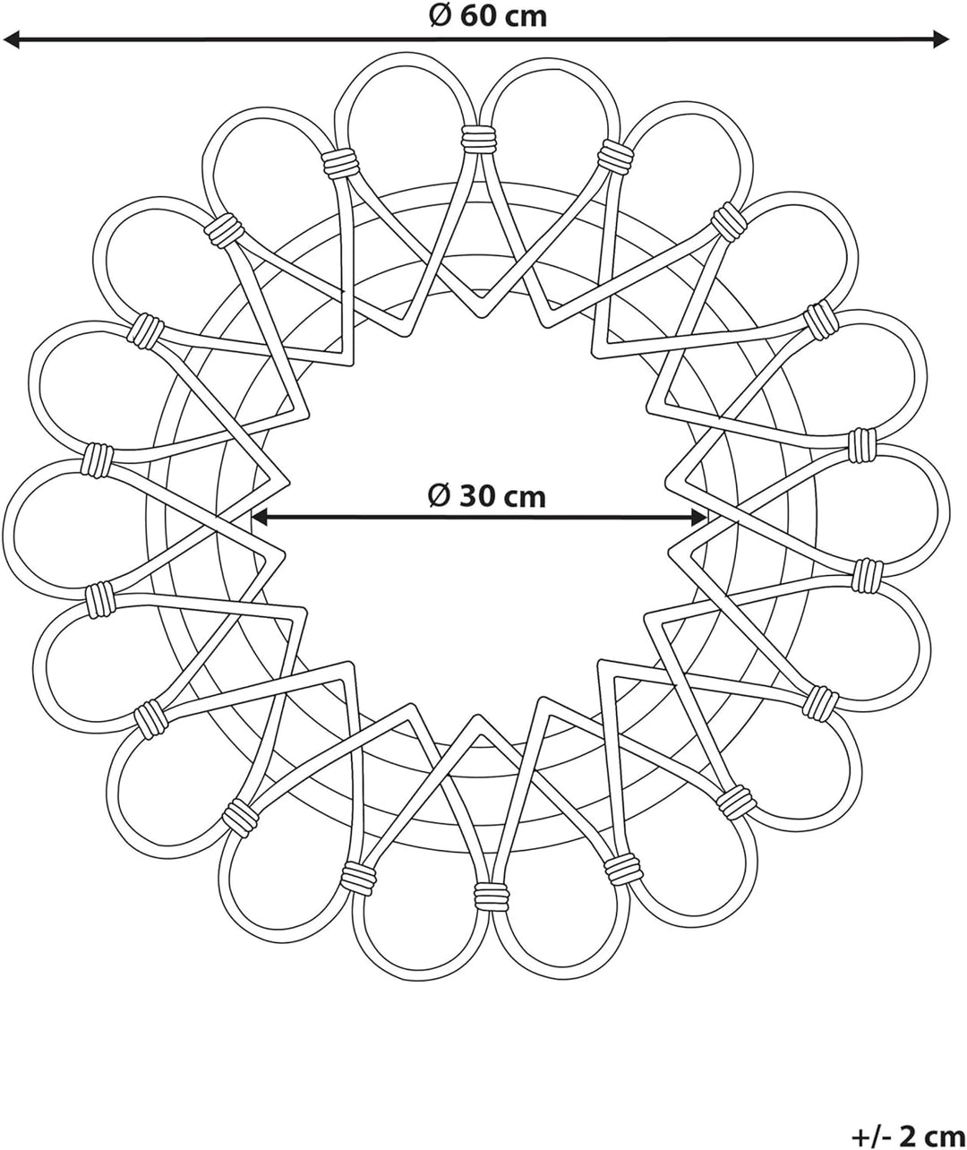 Origineller Wandspiegel schwarz aus Rattan in Sonnenform rund Boho 60 cm Babai