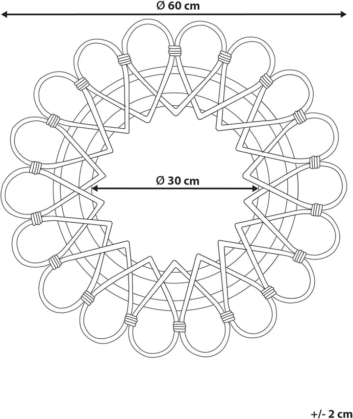 Origineller Wandspiegel schwarz aus Rattan in Sonnenform rund Boho 60 cm Babai