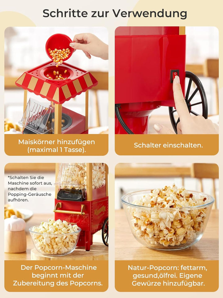 3,5L Popcornmaschine, HOUSNAT 1200W Heissluft Popcorn Maschine, Fettarme Ölfreie Popcorn Snack, Popc