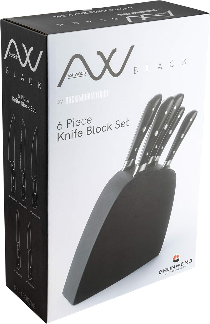 Rockingham Forge Ashwood Black Schwarz 6-Stück Messerblock – 5 Messer und Schwarzer Messerblock aus