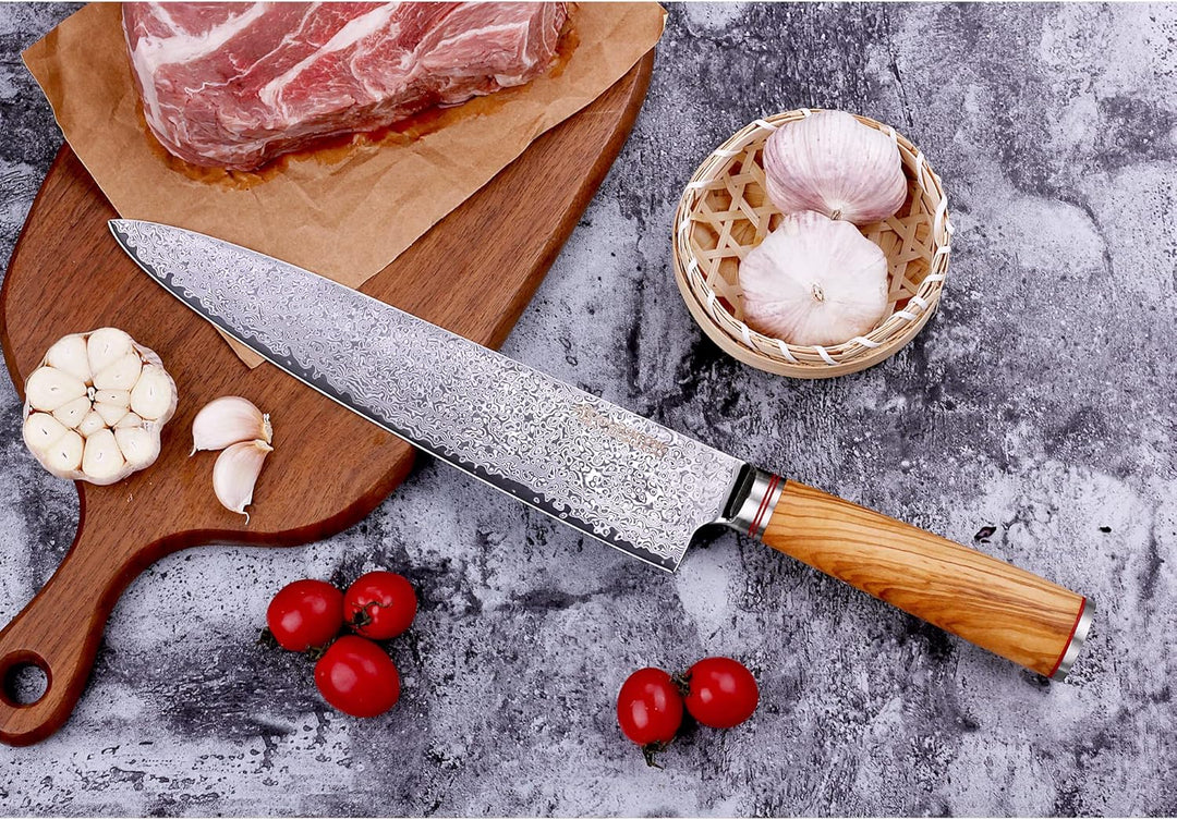 YOUSUNLONG Kochmesser 25,5 cm (10 Zoll) Japanisches Hackmesser Damaststahl Super Sharp - Griff aus i