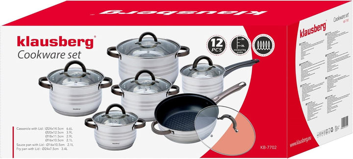 12-teilig Topfset mit Glasdeckel Topfe Induktion KLAUSBERG KB-7702