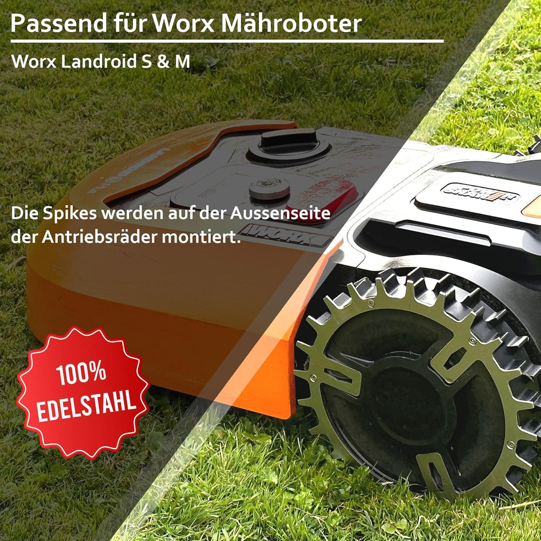 Spikes für Worx Landroid S/M Plus – Edelstahl - selbstzentrierend - Gesenkte Schraubenlöcher - Entgr