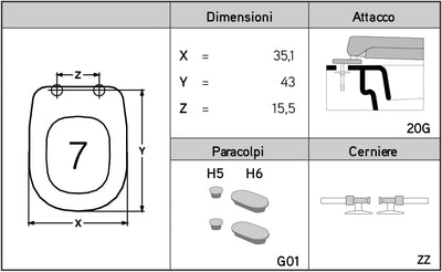 Ja sedileria Toilettenpapier Dolomite Gemma 2 WC-Sitz gewidmet, Reissverschluss Standard