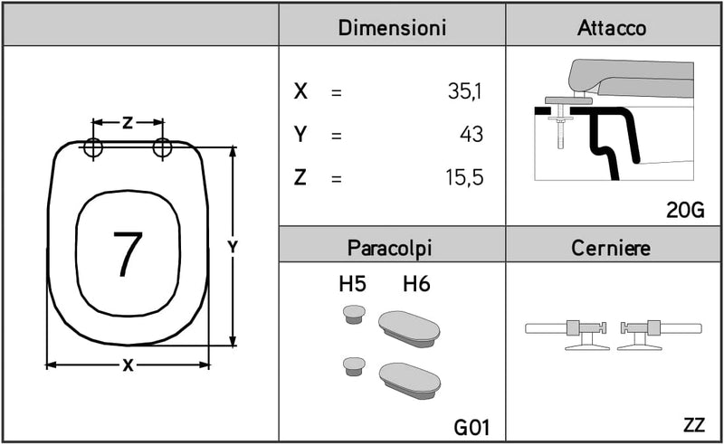 Ja sedileria Toilettenpapier Dolomite Gemma 2 WC-Sitz gewidmet, Reissverschluss Standard