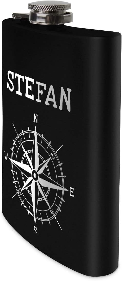 Flachmann Edelstahl Schwarz Matt 237 ml 8 oz individuelle Gravur in Silber - Kompass, Kompass