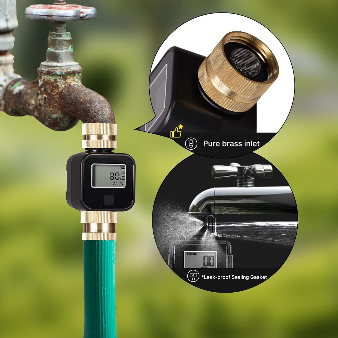 Messing-Wasserdurchflussmesser mit LCD – genaue Gallonen-/Liter-Messung für Poolfüllung, Wohnmobil-T