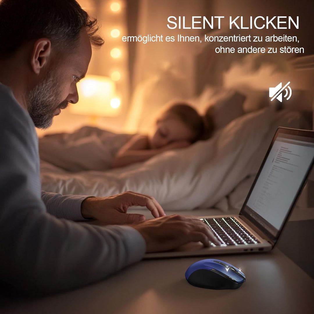 TECKNET Bluetooth Maus mit Jiggler, Wiederaufladbare Maus Kabellos für Laptops(DREI Modi: BT 5.0/3.0