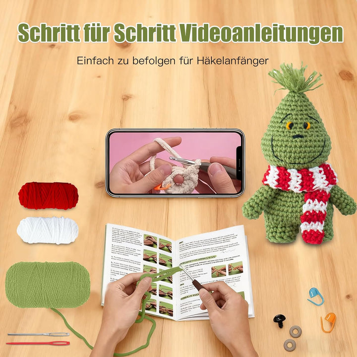 Häkelset für Anfänger, Komplettes Crochet Set mit Videoanleitung, Einfaches DIY Häkeltiere, Perfekt