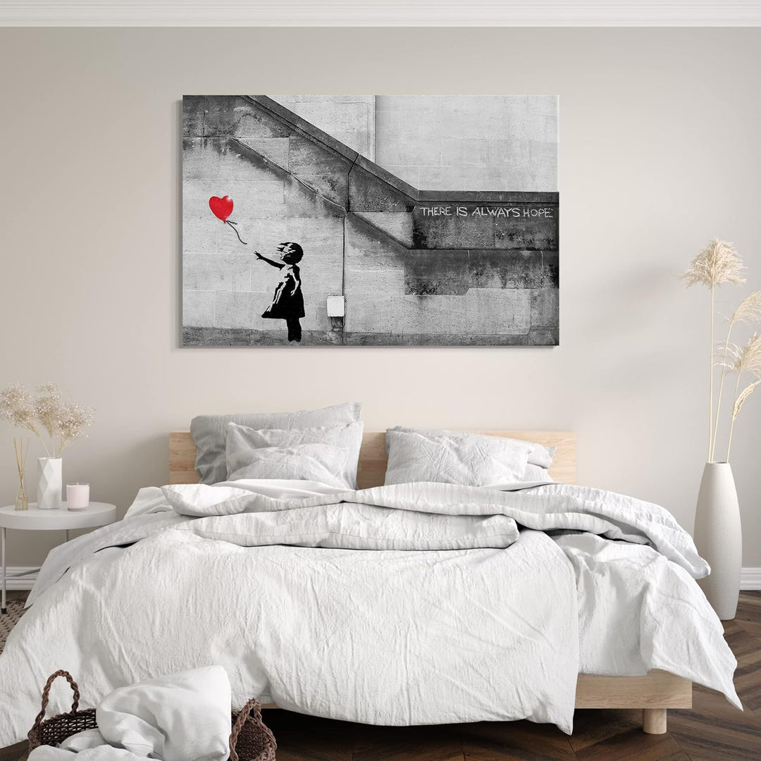 Printed Paintings Leinwand (100x70cm): Banksy - Balloon Girl Mädchen mit Luftballon Always Hope S 10