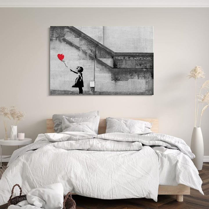 Printed Paintings Leinwand (100x70cm): Banksy - Balloon Girl Mädchen mit Luftballon Always Hope S 10