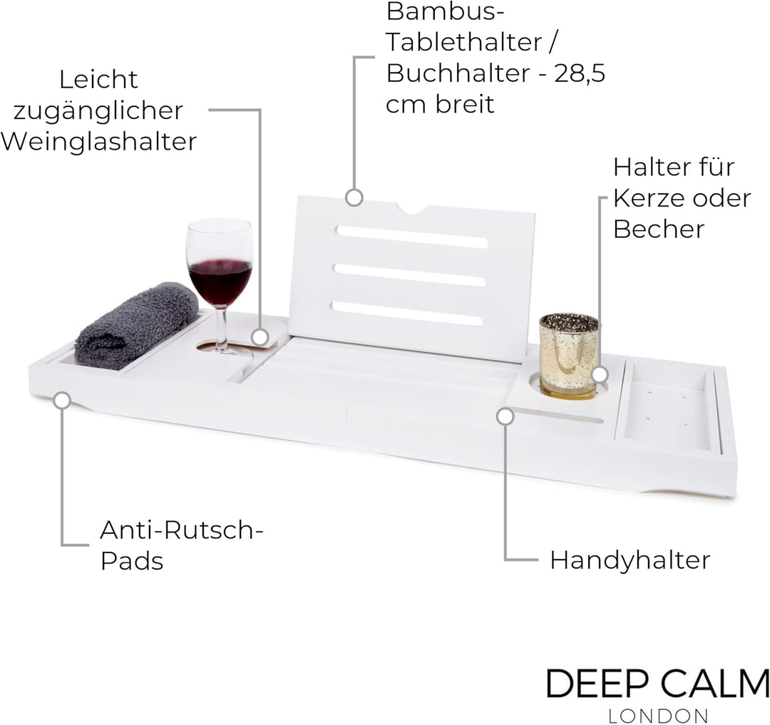 Deep Calm Badewannenablage - Verstellbares Bambus-Badewannenbrett - rutschfeste Badewannenablage Pas