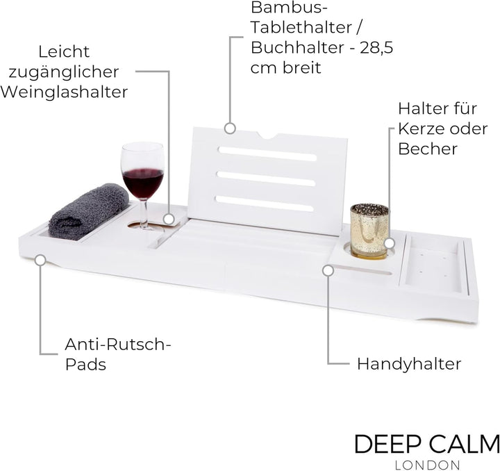 Deep Calm Badewannenablage - Verstellbares Bambus-Badewannenbrett - rutschfeste Badewannenablage Pas