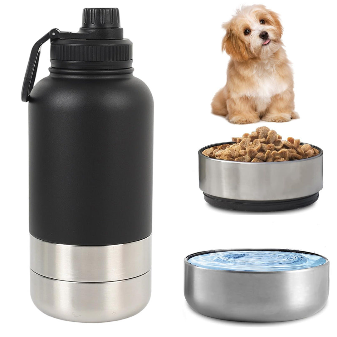 Pets Hundetrinkflasche für Unterwegs, 950ml Isolierte Edelstahl Trinkflasche Hunde mit Futterbehälte