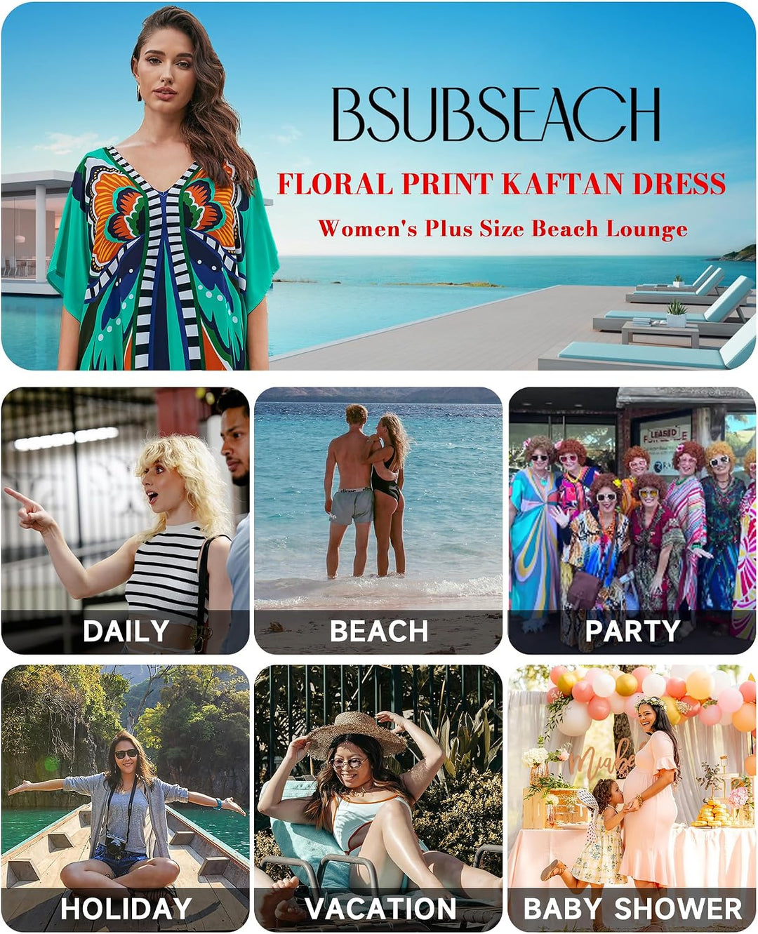 Bsubseach Lose Kaftan Kleider für Frauen Kurzarm Badeanzug Cover Up Casual Urlaub Outfits Grün Blau,