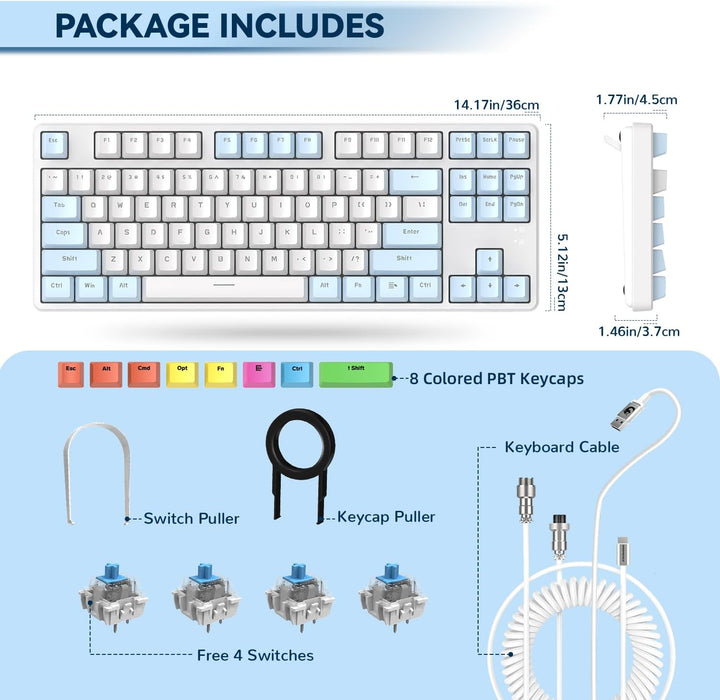 AJAZZ AK873-75% Wired Gaming Tastatur mit Spiral USB-C Kabel-Hot Swappable Blue Switch Mechanische T