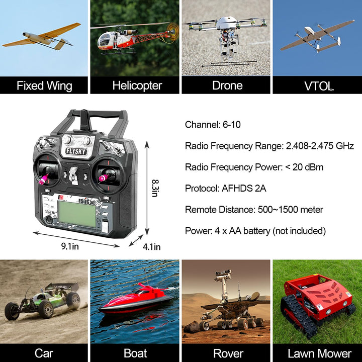 HAWK'S WORK FS-i6X 10 Kanal Sender Set, 2.4GHz RC Controller mit Empfänger für Drone Multirotor RC F