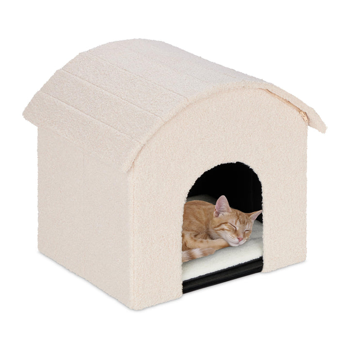 Relaxdays Katzenhöhle, faltbar, flauschig, Katzen Schlafplatz mit Kratzfläche, HBT: 44 x 48 x 41 cm,