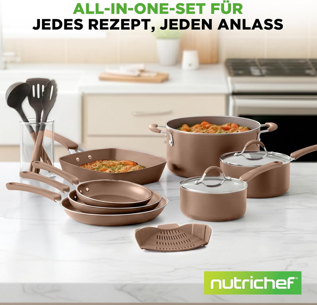 NutriChef Topfset Induktion, Pfannenset 14-teilig, Antihaftbeschichtet, Töpfe & Pfannen PFOA/PFOS-fr