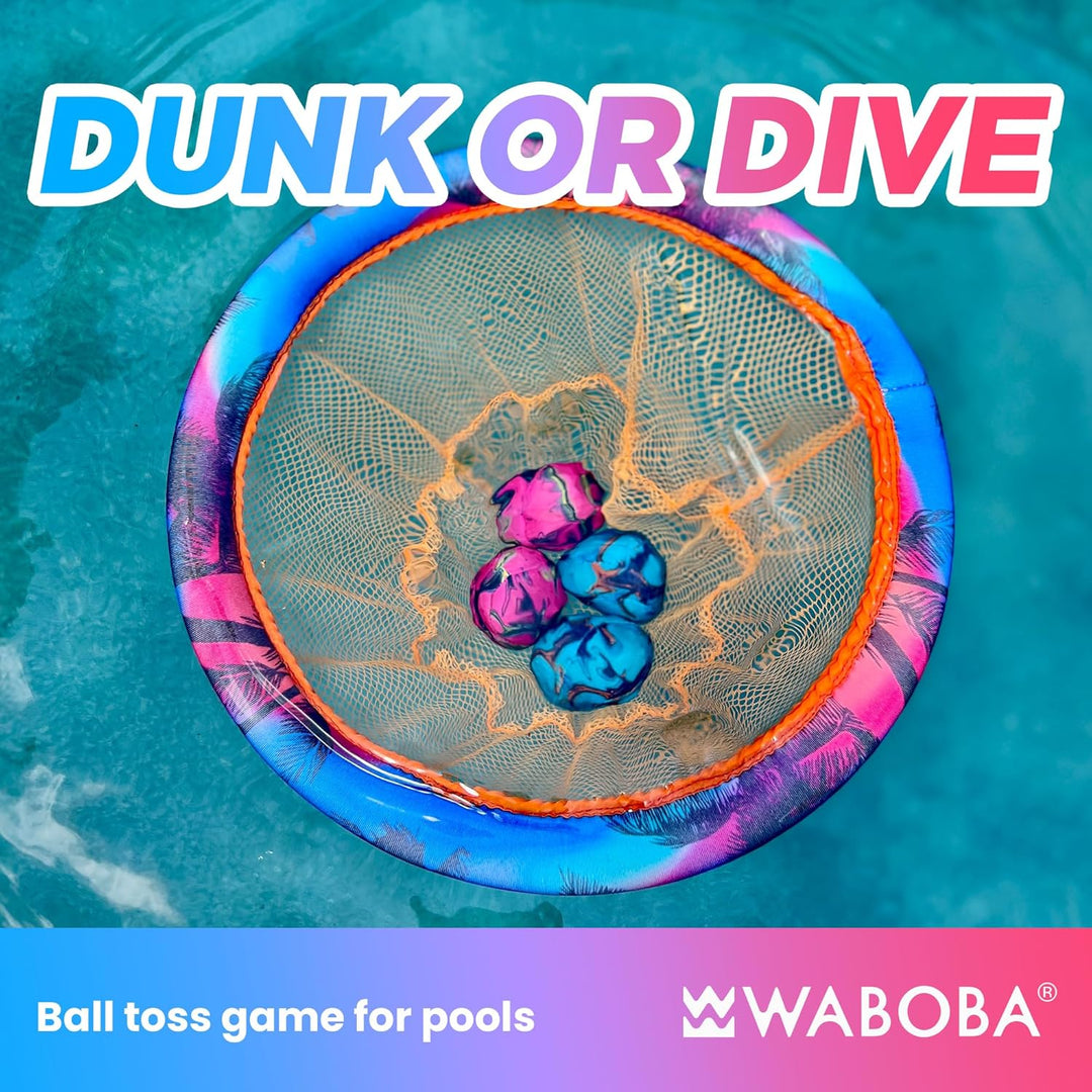 Waboba Dunk oder Dive Pool-Spielzeug-Wurfspiel – Schwimmringnetz und Tauchball-Set – für Schwimmbäde
