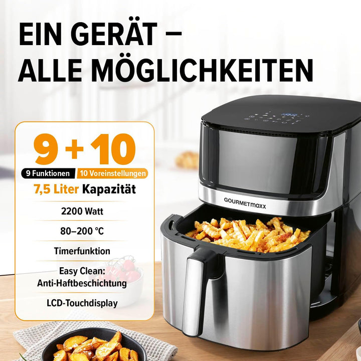 GOURMETmaxx 4in1-digitale Heissluftfritteuse | Leistungsstarker Airfryer 2200 W | Fettarmes + energi