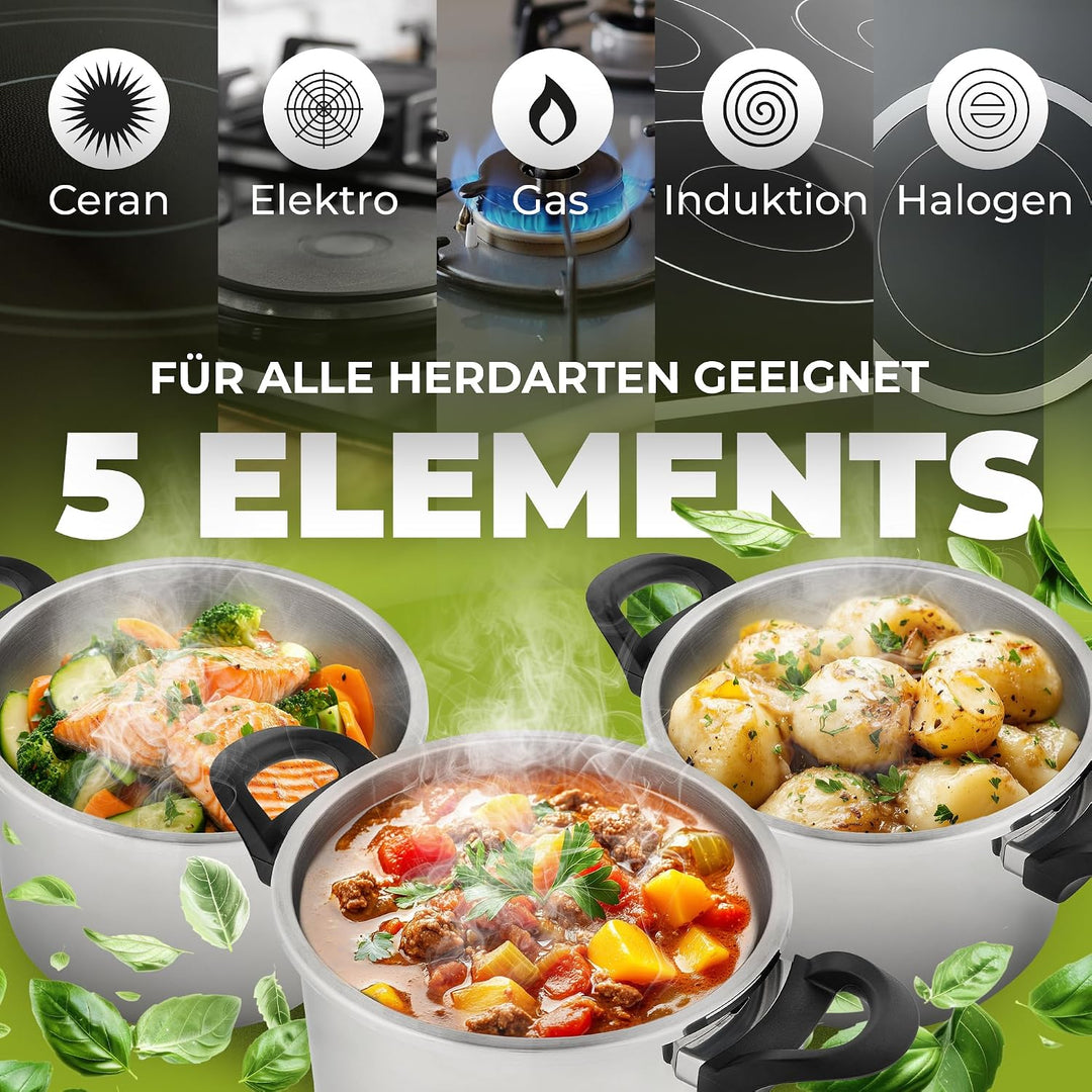 QUIXO Schnellkochtopf 4l VitaSmart inkl. Glasdeckel mit 𝐊𝐨𝐜𝐡𝐳𝐞𝐢𝐭𝐬𝐢𝐠𝐧𝐚𝐥 für alle Herdarten [diesen Mo