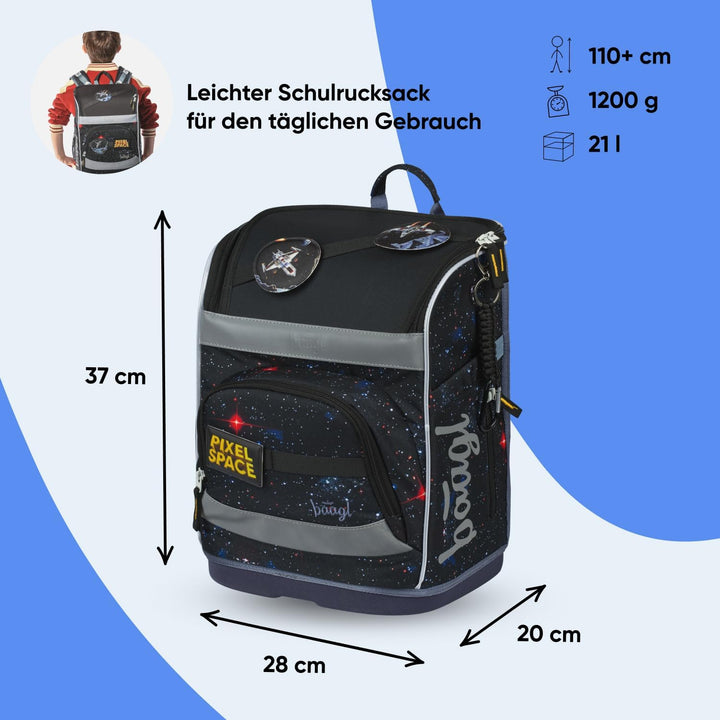 Baagl Schulranzen Jungen Set 3 Teilig (Zippy Schultasche für 1. Klasse, Mäppchen, Turnbeutel), Grund