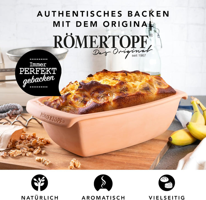 Romertopf Brotbackform aus Keramik Kastenform für 1,5Kg Backgut 34,5cm Brottopf zum Backen von Brot