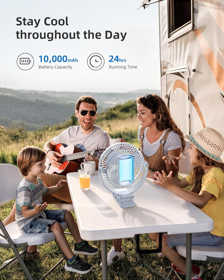 Koonie 20cm Tragbarer Clip-On-Ventilator, USB-Tischventilator mit 10.000 mAh Akku, 4 Geschwindigkeit