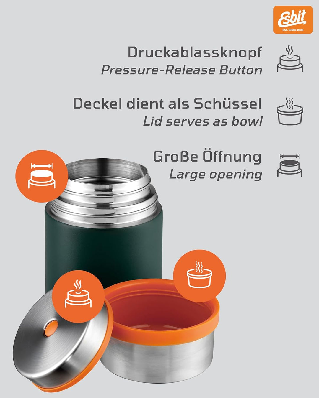 Esbit Thermobehälter Sculptor für Essen - Warmhaltebehälter 750 ml in Forest Green - aus Edelstahl f