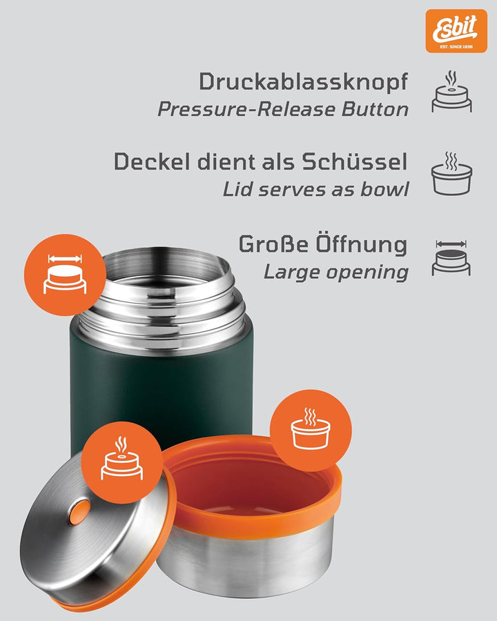Esbit Thermobehälter Sculptor für Essen - Warmhaltebehälter 750 ml in Forest Green - aus Edelstahl f