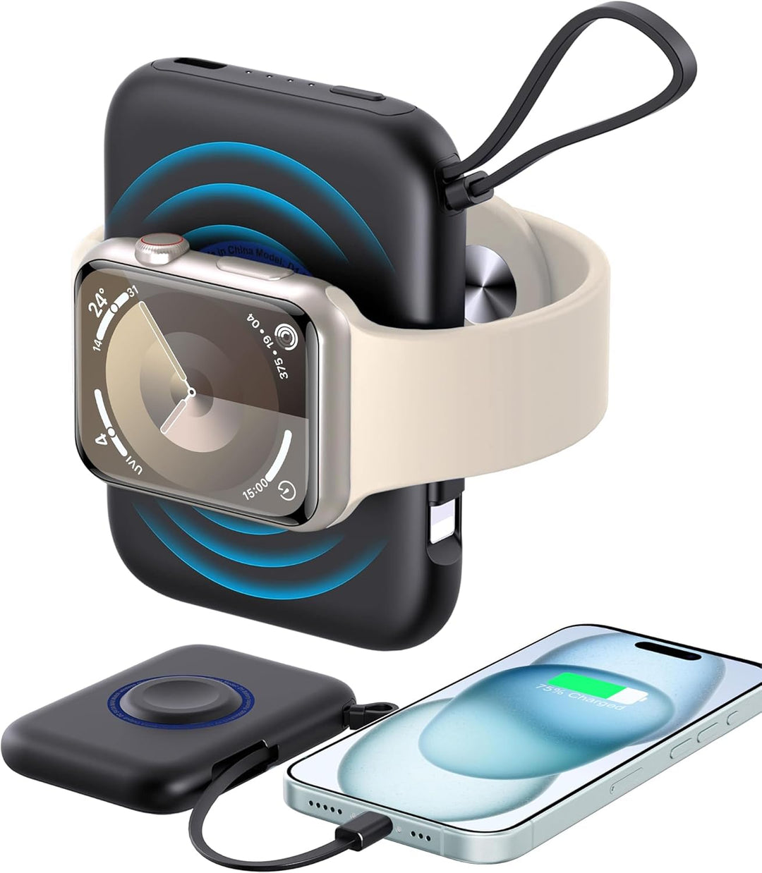 leQuiven 5000mAh Induktive Ladestation für iWatch 9/8/7/6/5/4/3/2/1/SE, Power-Bank für iPhone 15/14/