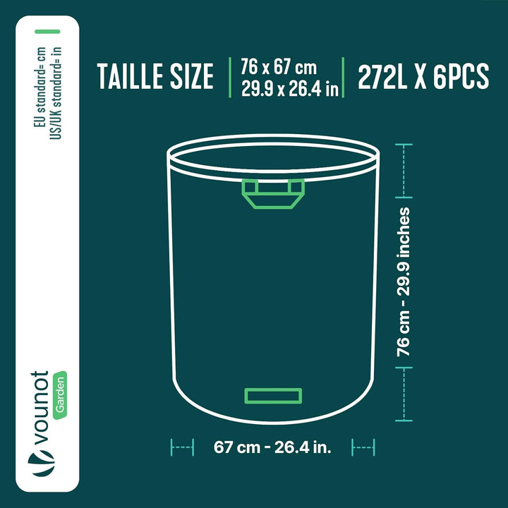 VOUNOT Gartenabfallsack 272 Liter, 6er Gartensäcke für Grünabfall, Selbststehend und Falt, Laubsack