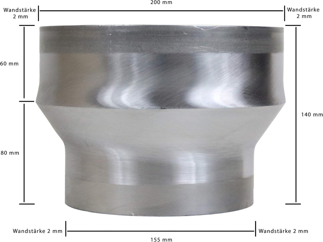 LANZZAS Ofenrohr Erweiterung von Ø 150 mm auf Ø 200 mm - unlackiert/Stahl Blank - Rauchrohrerweiteru