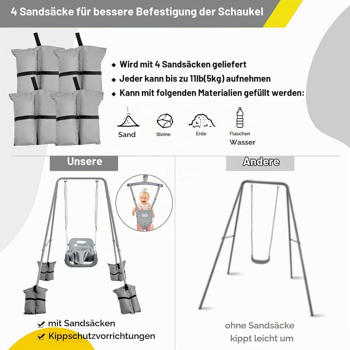 FUNLIO 2-in-1 Schaukeln Set und Baby Türhopser für Kleinkinder, Schaukelset für Kinder mit 4 Sandsäc