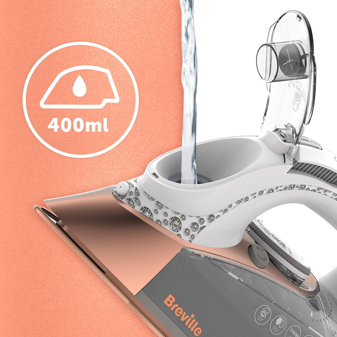 Breville Dampfbügeleisen DiamondXpress | 2800 W | multidirektionale Diamant-Keramiksohle | 400 ml gr