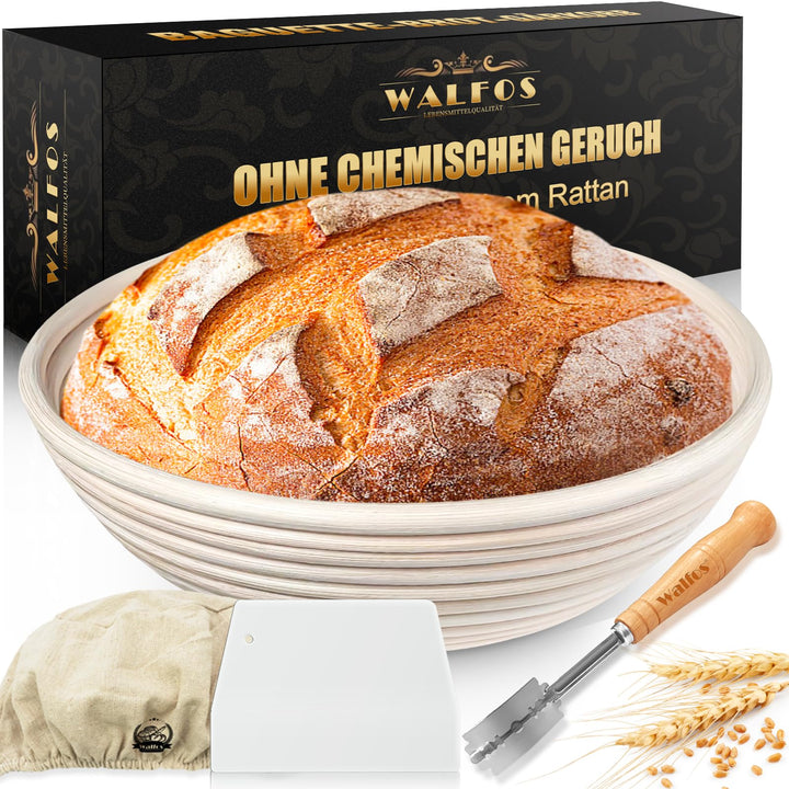 Walfos® Gärkörbchen Rund, Gärkorb zum Brotbacken-Set 23cm Aus Natürlichem Rattan, Profi gärkorb - mi