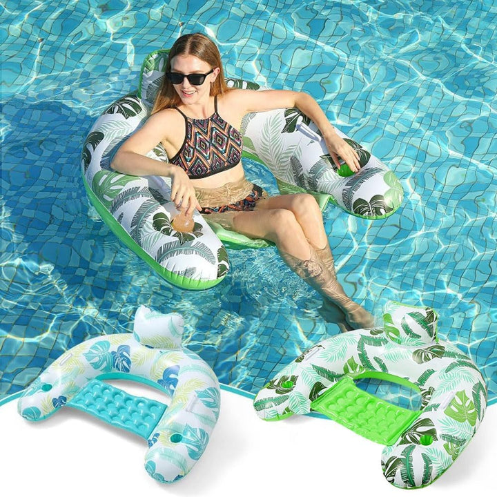 2 Stück Luftmatratze Pool, Aufblasbares Schwimmbett, Wasser Hängematte mit Getränkehalter, Rückenleh