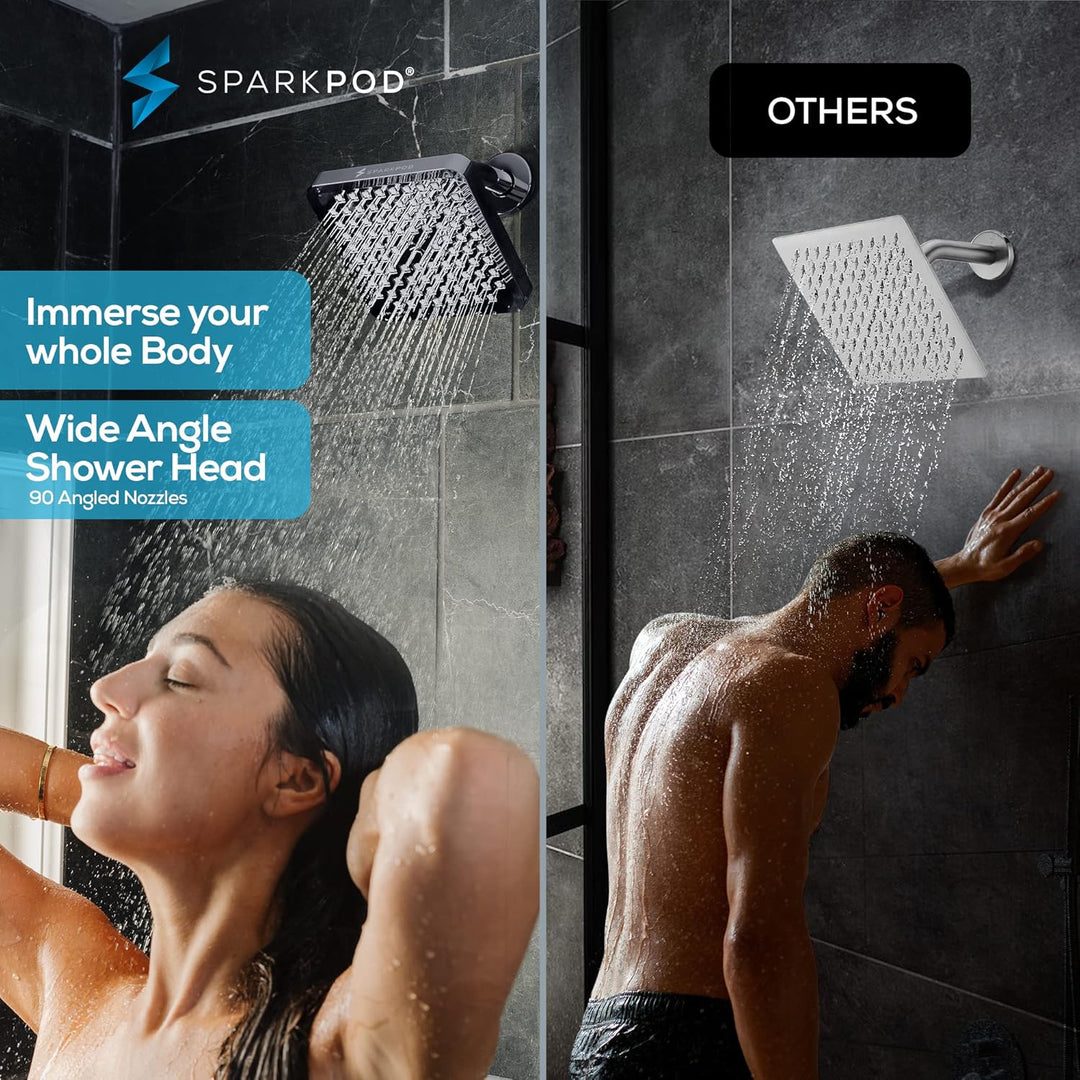 SparkPod Fixed Shower Head - High Pressure Rain - Luxury Modern Look - Easy Tool Free Installation -