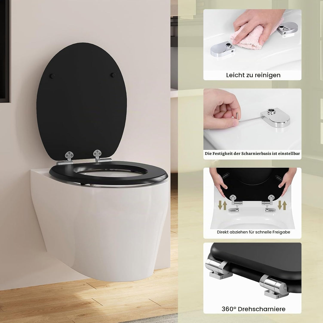 Toilettendeckel mit Absenkautomatik Holz, WC Sitz mit Quick-Release-Funktion für leichte Reinigung,