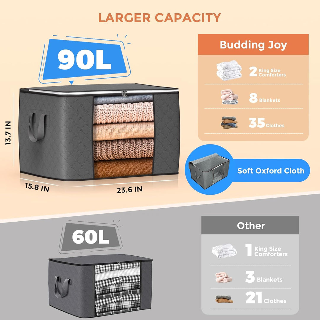 Budding Joy 4 Stück 90 L Storage Bags, Storage Boxes with Lid, Large, Moving Boxes, Foldable Underbe