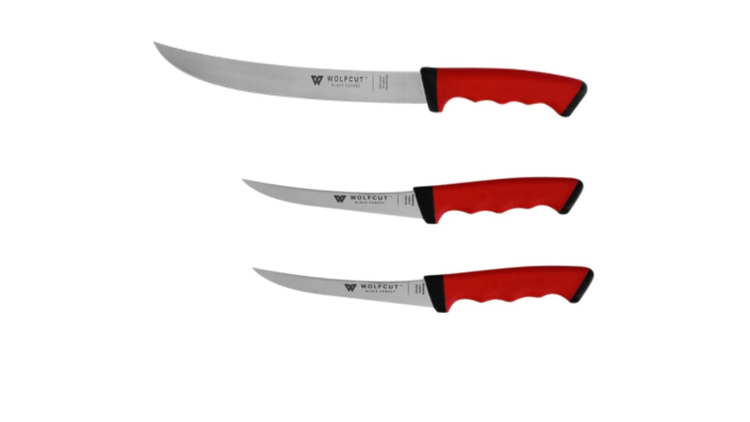 Wolfcut SoftGrip Serie - Metzgermesser-Set 3-tlg. Zerlegemesser 26 cm, Ausbeinmesser 13 cm, Ausbeinm