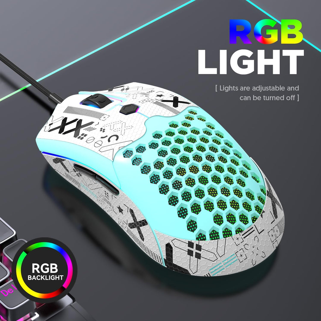 383 PRO M5 Ultraleichte kabelgebundene Gaming-Maus, leichte Wabenschale, Pixart PAW3325, 6 einstellb