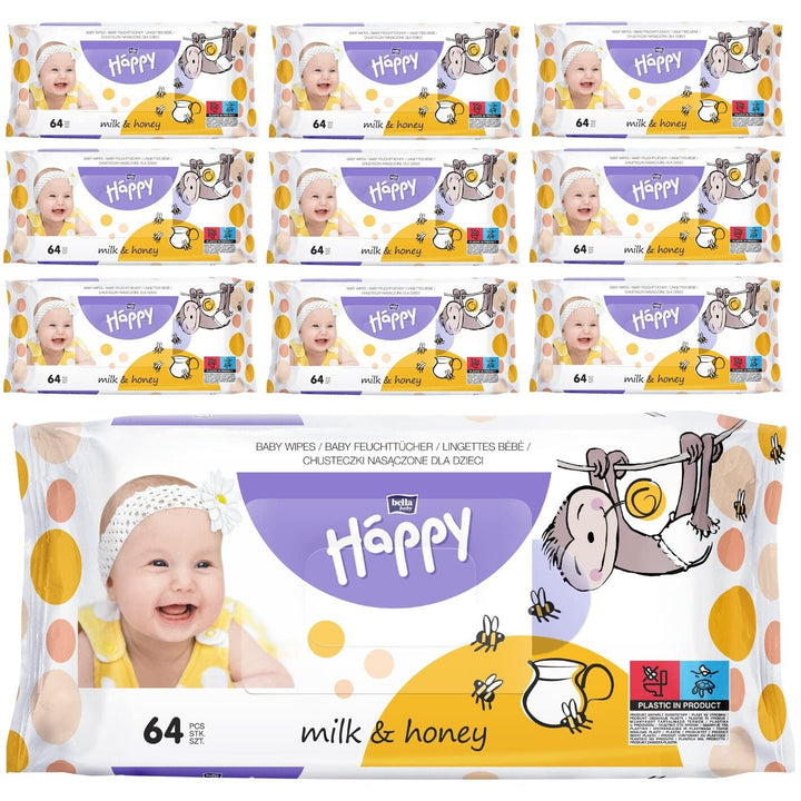 Bella Baby Happy Feuchttücher Milch & Honig, 640 Tücher (10 x 64 Stück)