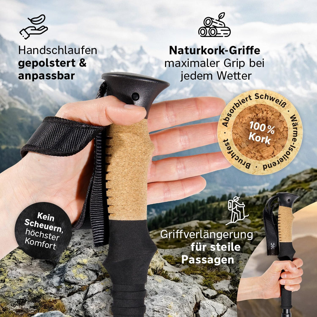 Wanderstöcke faltbar Carbon &amp; Aluminium (nur 240g / 295g) Korkgriff | Ultraleicht &amp; stufenlos verste