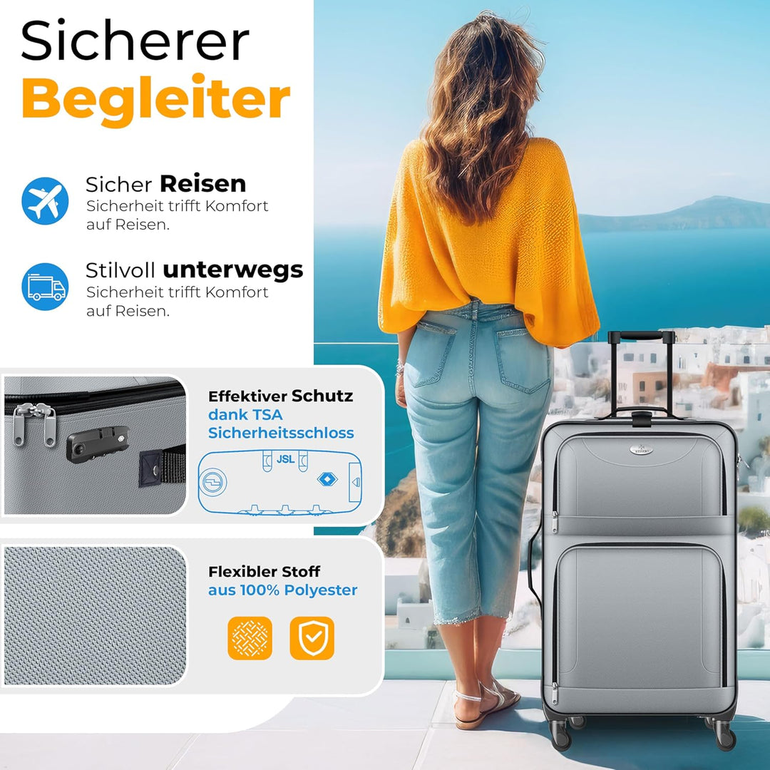 KESSER® Reisekoffer Set 4-teilig | Trolley Kofferset Stoffkoffer mit 3-Ziffern-TSA-Schloss, 360° Rol