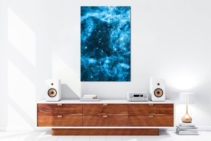 deyoli auffallend bunte Galaxie Format 100x70 Effekt: Monocrome Blau als Leinwandbild, Motiv fertig