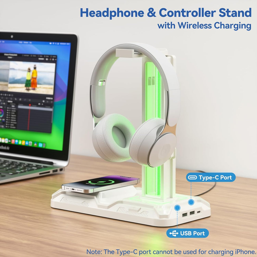 KDD Gaming Headset Halterung mit Wireless Ladegerät - Controller Halterung & Kopfhörer Ständer mit 9