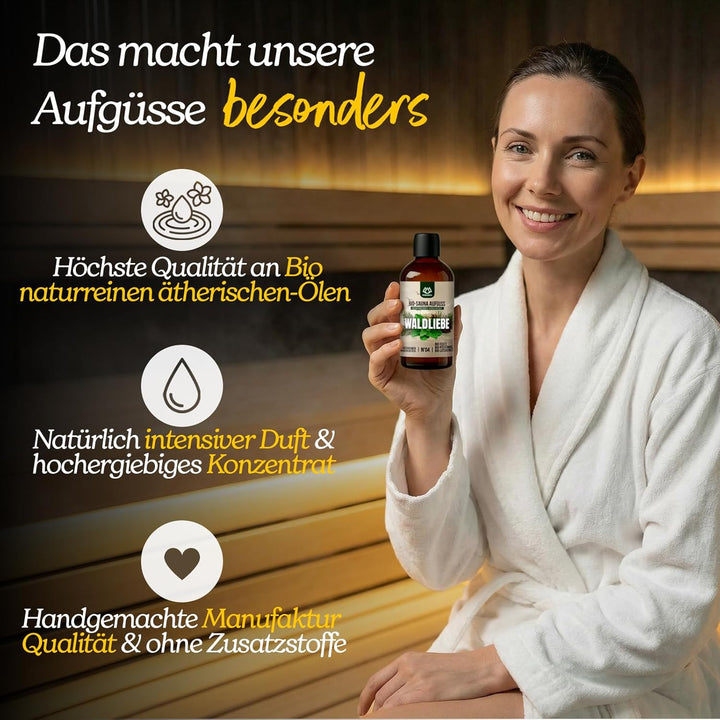 NORDHOLZ® Saunaaufguss BIO [NATURREINE ÄTHERISCHE BIO-ÖLE] Sauna Aufgussmittel 