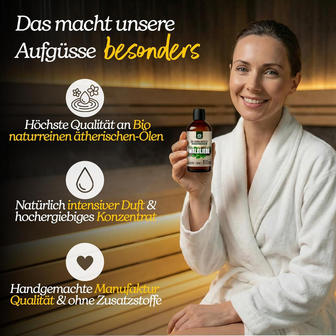 NORDHOLZ® Saunaaufguss BIO [NATURREINE ÄTHERISCHE BIO-ÖLE] Sauna Aufgussmittel 